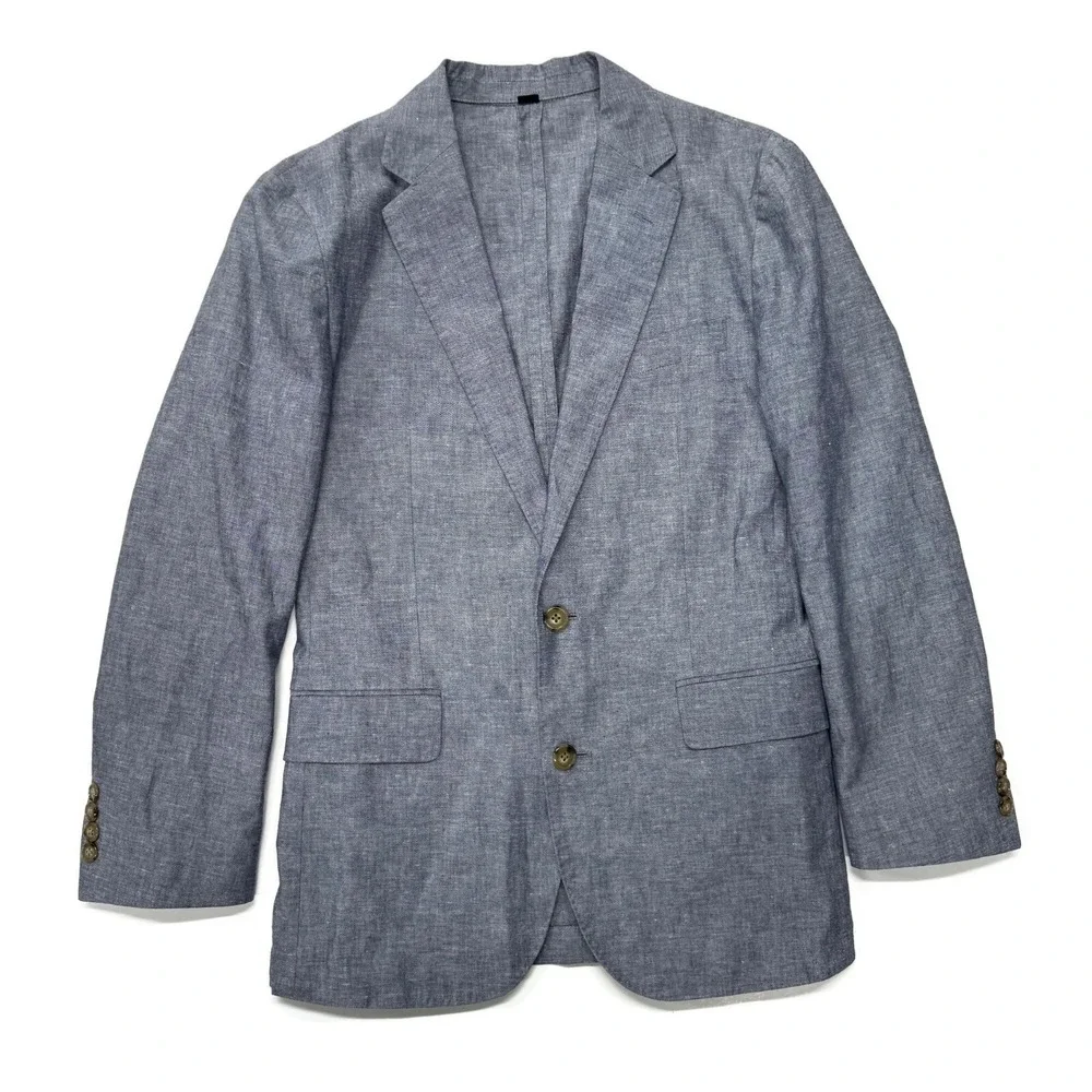 J Crew Ludlow Slim Fit Unstructured Suit Jacket Cotton Linen Blend Mens 36S Gray